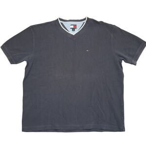 Vintage Tommy Hilfiger V-Neck T-Shirt Charcoal Gray  Logo Tee Men’s Size XL